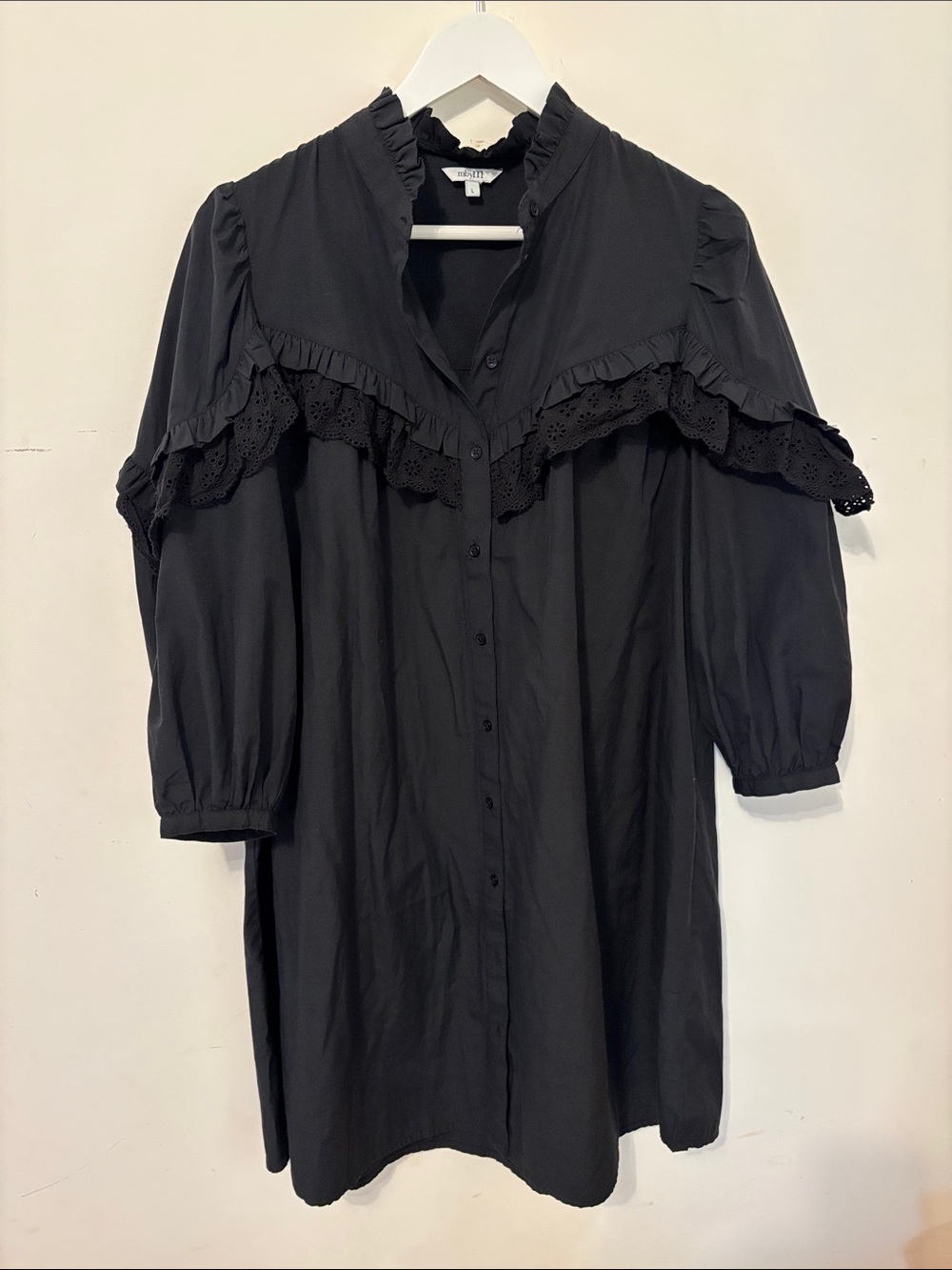 Black Ruffle Button-Front Dress